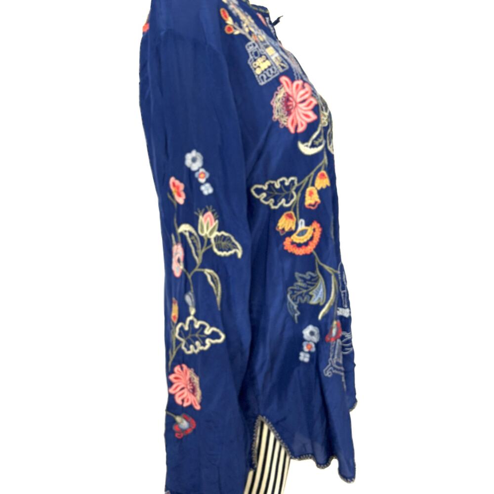 Johnny Was Blue Bird Silk Embroidered Tunic Blouse XXL NWT Floral Boho Peasant - Picture 5 of 9